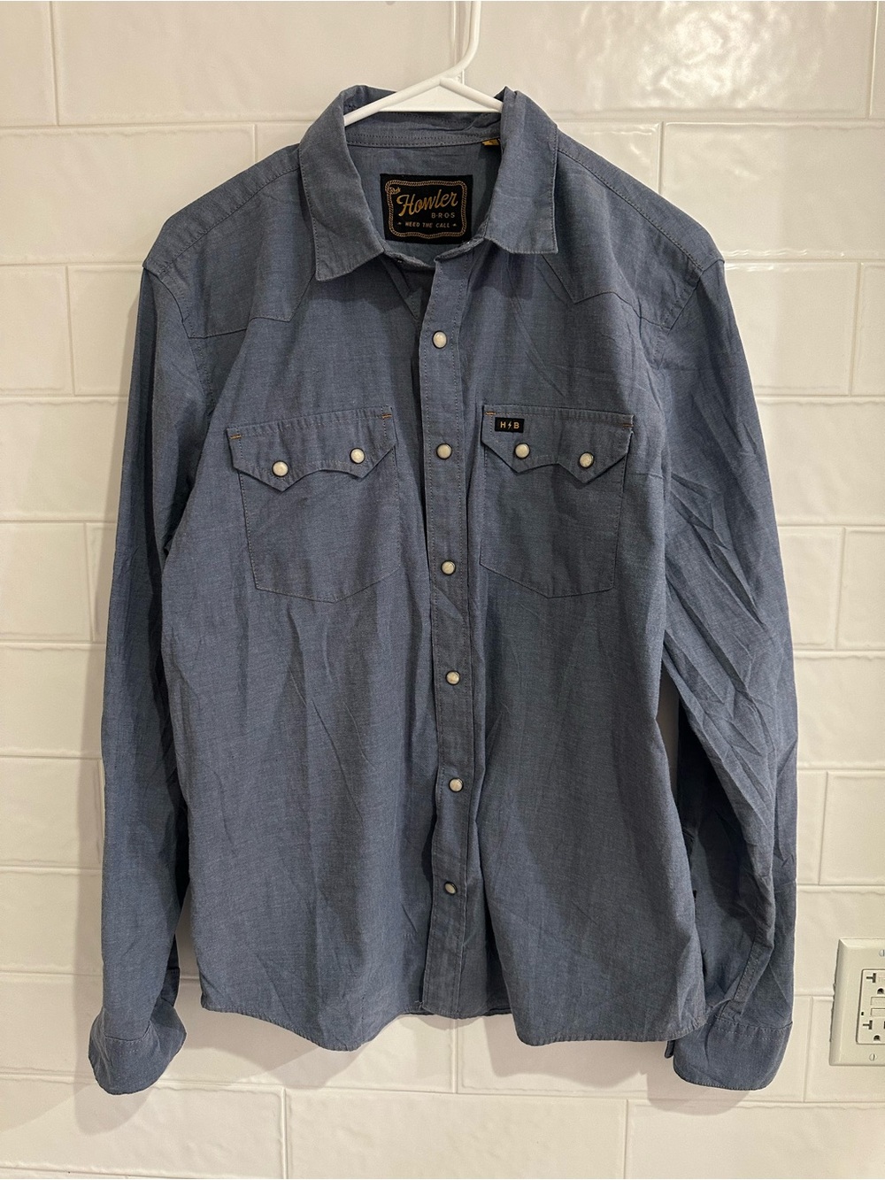 Howler Brothers Crosscut Chambray Men Pearl Snap Shirt Size Small Cotton Western